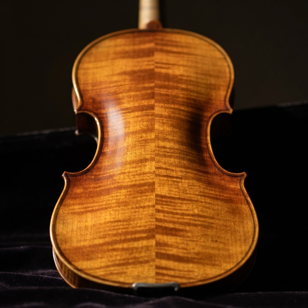 Flamed maple back of a Kono violin
